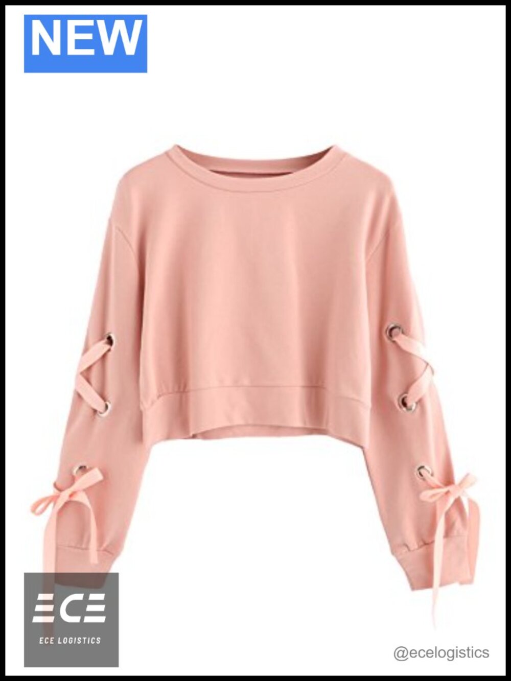 Lace Up Long Sleeve Pullover Crop Top Sweatshirt